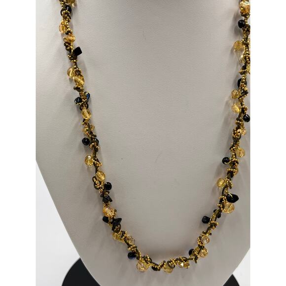 Ronit Nafshi Artisan Handmade Necklace Brown Yellow Dark Blue Iridescent Stones - Picture 2 of 11